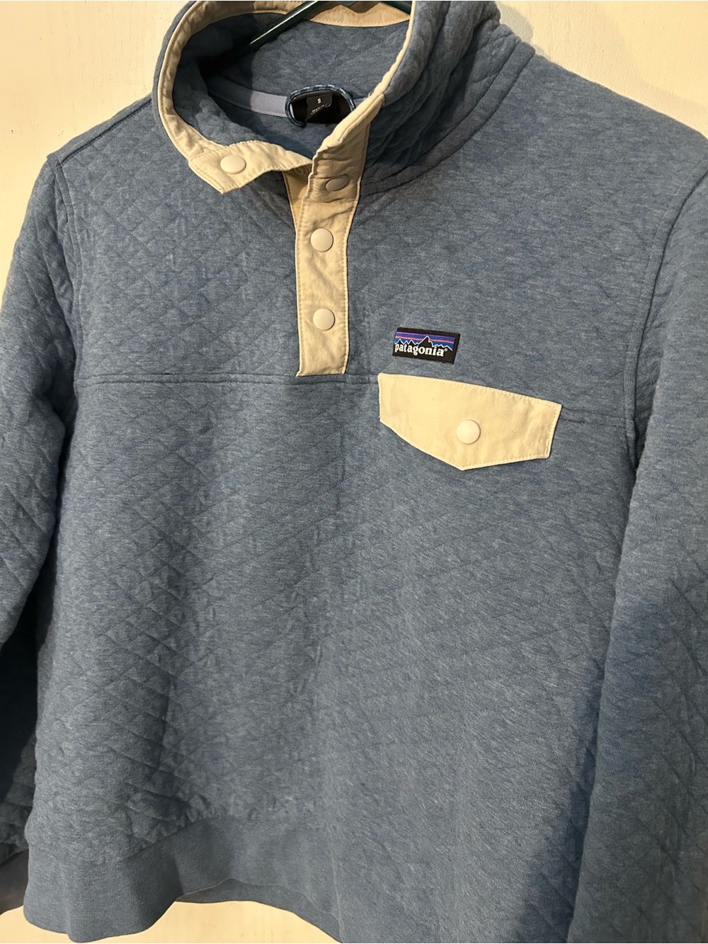 Patagonia Quilted Pullover in Slate Blue with Cream Trim